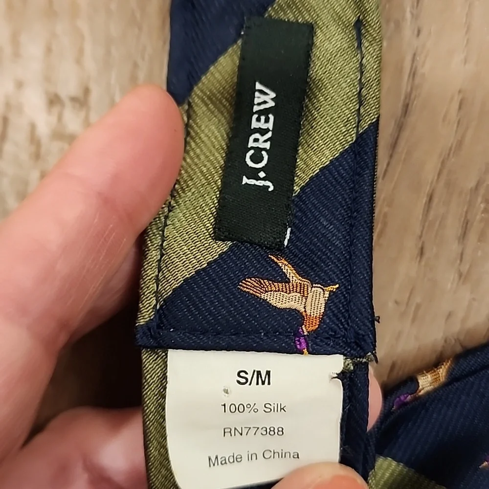 J. Crew 100% Silk Belt Tie Style Duck Pheasant Graphic Adjustable Men's size S/M